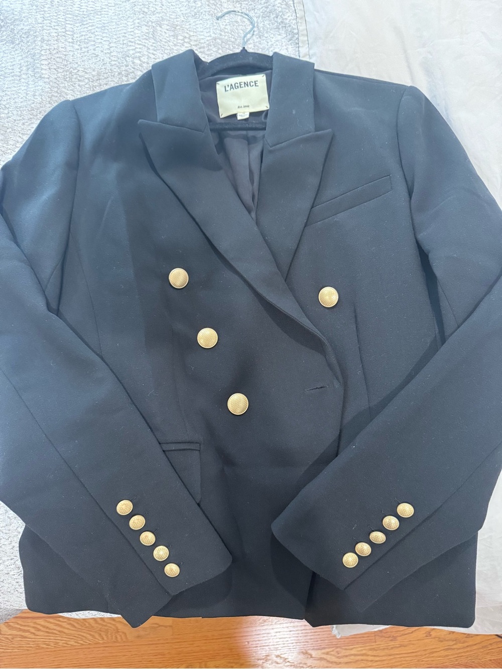 L'AGENCE Black Double-Breasted Blazer with Gold Buttons